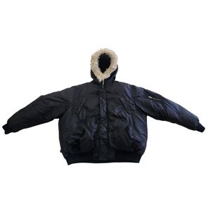 Sean John Down Filled Puffer Coat Lamb Fur Hood Size 2XL Black Hip Hop Rap Y2K.